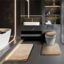 Baahrnom Bathroom Rugs Sets 3 Piece with Adjustable Toilet Seat Cover 17.5"x 15" Machine Washable Bath Rug Set with TPR Non Slip Rubber Backing Solid Bath Mat Set for Luxury Bathroom Decoration