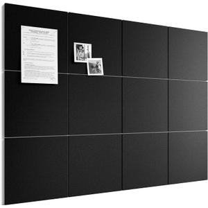 Bumusty Large Cork Board 47"x35" Alternative - 12 Pack Felt Wall Tiles with 70 Safe Removable Adhesive Tabs, 30 Pushpins, Cork Boards for Walls Pin Board Bulletin Board Office Decor (Black)