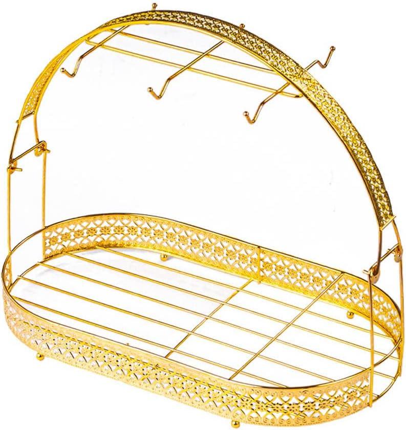 Mug Holder Coffee Cup Rack Stand Dishes Organizer Wrought Iron Drainer Storage Drying Rack for Counter Cabinet Table Kitchen Restaurant Office (Gold A)