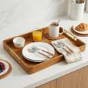 Solid Teak Wood Serving Tray with Handles, 17"x13"x2" Rectangular Ottoman Tray for Living Room Kitchen Party, Rustic Decorative Tray for Home Coffee Table Breakfast Dinner Bar