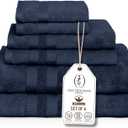 Premium Staple Cotton Bathroom Towel Set - Navy 600 GSM 6-Piece Luxury Bath Towel Set 3 Stripe - 2 Bath Towels, 2 Hand Towels & 2 Washclothes Set - High Absorbent & Quick Dry for Gym, Spa, Hotel