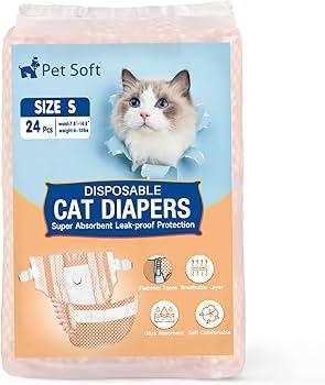 Pet Soft Disposable Cat Diapers  Diaper for Female & Male Cats, Puppy Doggie Diapers for Female Dogs with Adjustable Foam Tail Hole, Small (24Pcs, Yellow)