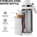Greylock 20 oz Insulated Water Bottle with Straw Lid, Reusable Stainless Steel Sports Water Bottles with Foldable Handle, Leak Proof, Double-Wall Vacuum Insulation, 24 Hours Cold (White)