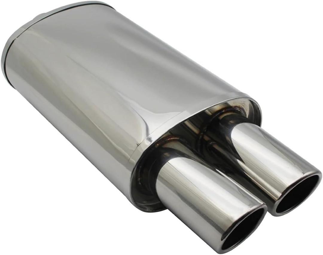 Tail Pipe Muffler Car Accessories Exhaust Systems Muffler Pipe M Drum Universal Stainless Burned Blue Silver Silencer Double Export 63MM 76MM Exhaust Tailpipe Muffler, 55.8x22x15cm