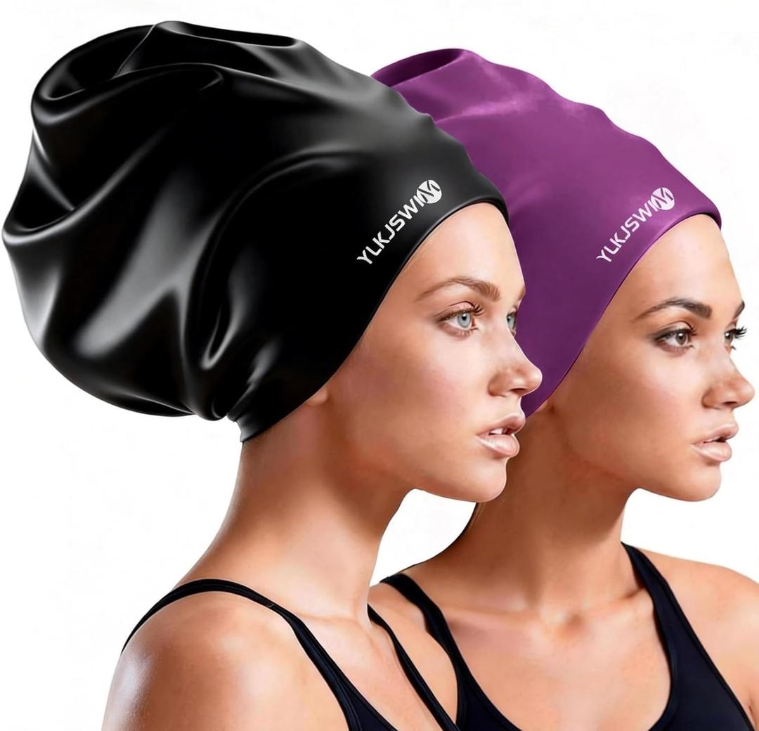 Extra Large Swim Cap for Braids and Dreadlocks Women Men, Waterproof Silicone Pool Swimming Cap for Adult with Long Thick Curly Weaves Afro Hair Extensions Keep Hair Dry