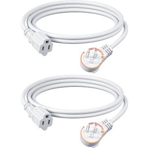 DEWENWILS 360 Rotating Flat Plug Extension Cord 6FT, 16/3 Gauge 3 Prong Grounded Power Cord, 125V/13A/1625W, Space-Saving Size for Indoor Narrow Space, ETL Certified, 2 Pack, White