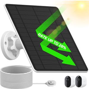 Arlo Solar Panel Charger, 5W Solar Panel for Arlo Camera with Built-in Rechargeable Battery, High Solar Conversion Arlo Essential Solar Panel Charger, 13.1FT Cable & 360Adjustable & IP65 Waterproof (Pallid White)