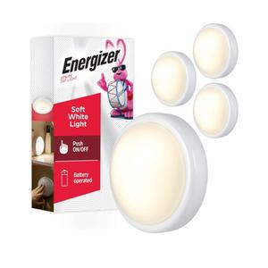 Energizer LED Tap, 4 Pack, Push, Battery Operated, Touch, Stick On Lights, Wireless, Puck, Under Cabinet Lighting, Perfect for Closets, Kitchen and More, 48958-P1