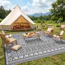 Garvee Reversible Outdoor Rug 9x18 for Patio, Waterproof Outdoor Area Rug, Modern Medallion Indoor Outdoor Rugs, Plastic Straw Rug for RV, Camping, Deck, Vintage Grey