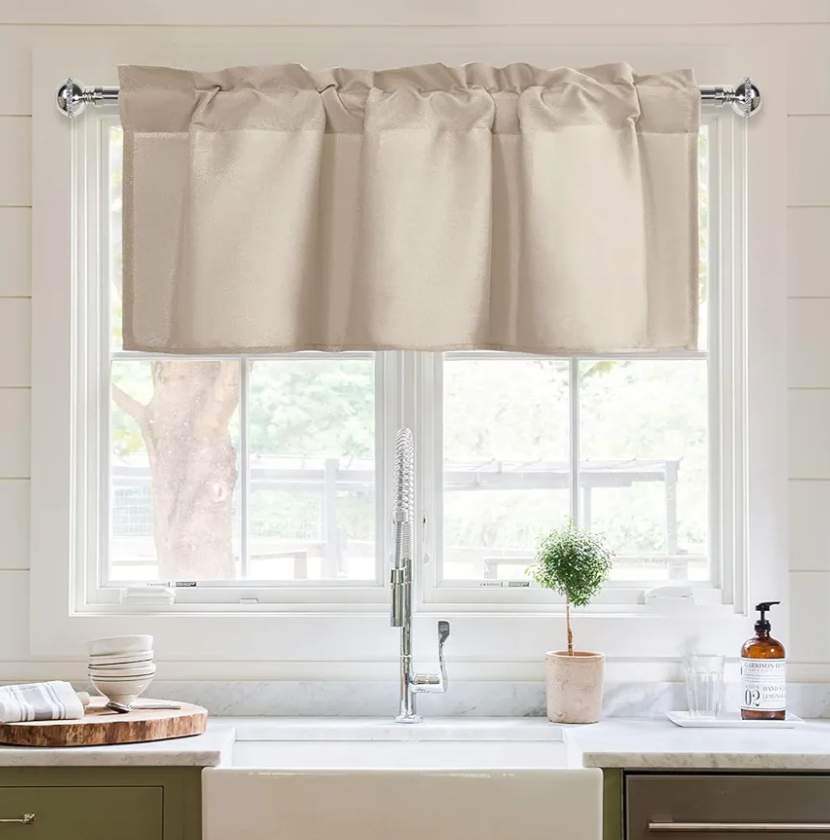 XWZO Kitchen Valances Curtains for Windows Living Room Bedroom Bathroom Toppers Farmhouse Style Rustic Dinning Room Thermal Insulated Rod Pocket, W42 x L18 Inch Length, Beige, 1 Panel