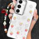 Toycamp for Samsung Galaxy S25 Case, for Samsung Galaxy S24 Cases - for Women Girls Cute Clear Sparkly Girly Kawaii 3D Strawberry Design with Charm Strawberries Wrist Chain Aesthetic Teens Phone Cover