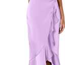 KIRUNDO Women 2025 Summer Fall Satin Mock Neck Wedding Guest Party Cocktail Midi Dress Sleeveless Wrap Ruffle Formal Dresses (Purple, S)