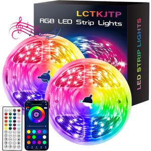 LED Strip Lights,RGB Music Sync Color Changing Led Lights with Smart App Control Remote & Remote Control for Room,Part,Essential,Sense of Atmosphere Decoration(100FT-2 Rolls of 50ft)