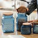 Square Glass Canister, 61oz Candy Jar with Lid, Glass Food Storage Containers for Ground Coffee, Tea, Sugar, Decorative Mason Jar Cookie Jars (Blue)