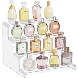 Lifewit 4 Tier Clear Display Riser Stand, Tool-free Assembly, 12 Inch Plastic Organizers for Figures, Cupcake, Perfume, Dessert, Desktop Display Stand for Organize and Decoration, 1-Pack