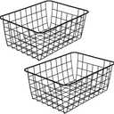 LeleCAT Black Wire Storage Baskets, Metal Household Storage Organizer for Kitchen Pantry, Shelf, Freezer, Bathroom Black 2 Pack