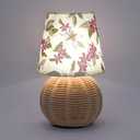 Vintage Small Wicker Lamp, Rattan Body Fabric Lampshade, Adjustable Light Color and Brightness with Power-Off Memory, Safe USB Powered, Boho Style Night Light for Bedroom Living Room (Red Flowers)