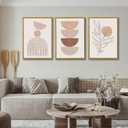 Boho Abstract Line Leaf Framed Canvas Wall Art Set of 3, 16x24 inch, 16"x24"Natural