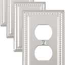 4-Pack Satin Nickel Outlet Covers, Metal Wall Plates for Electrical Outlets, Decorative Switch Plates and Socket Covers, Midsize