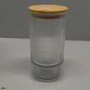 Salpae 4 Pack Glass Cups with Lids and Straws, 16oz Ribbed Drinking Glasses Tumblers Durable Drinkware Water Glasses Cup Ideal Gift for Home, Kitchen, Office