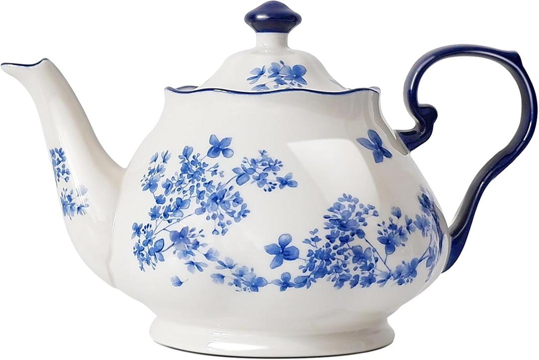 Bone China European Style Floral Ceramic Teapot - 45oz, Perfect for Tea Sets, Loose Tea, and Parties