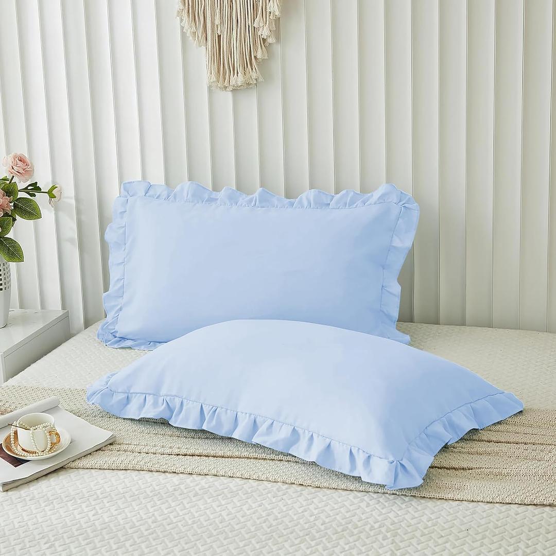 Microfiber Ruffle Pillow Shams Standard Size Set of 2, 20X26 - Solid Ruffled Fringe Design Pillow Cases Soft & Breathable - Unique Collection Decorative Pillow Covers 20X26 - Sky Blue Microfiber Ruffle Pillow Shams Standard Size Set of 2, 20X26 - Solid Ruffled Fringe Design Pillow Cases Soft & Breathable - Unique Collection Decorative Pillow Covers 20X26 - Sky Blue