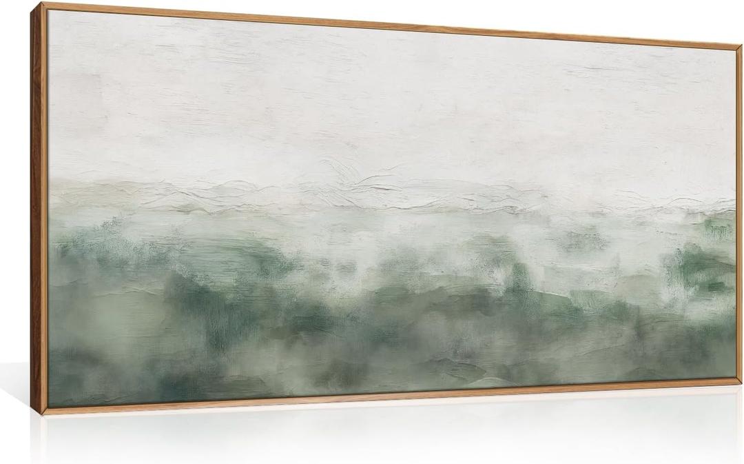 BICERE Large Abstract Grey Green Framed Canvas Wall Art,Watercolor Neutral White Wall Decor,Modern Pastel Wall Painting,Illustrations Artwork for Living Room,Bedroom,Dining Room,Office- 20"x40"x1
