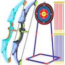 2 Pack Kids Bow and Arrow Set with LED Flash Lights, 14 Suction Cup Arrows and Fluorescence Standing Target-Perfect Indoor and Outdoor Archery Set Toy Gift for Boys and Girls Ages 4-12 (Purple and Green)