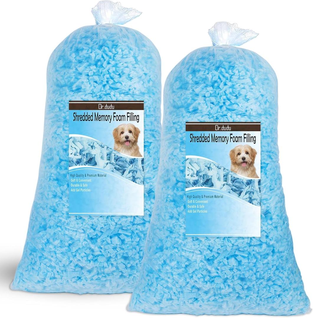 DR.DUDU 10lbs Shredded Memory Foam Filling for Bean Bag Filler, Soft and Convenient Pillow Stuffing Foam for Couch Cushion Dog Bed Chair Arts Crafts, Added Gel Particles (Blue)