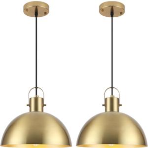 2 x Gold Pendant Light 2 Pack, 11.8 Inch Pendant Lights Kitchen Island, Dome Pendant Lights, Farmhouse Pendant Light for Kitchen Island, Dining Room, Living Room