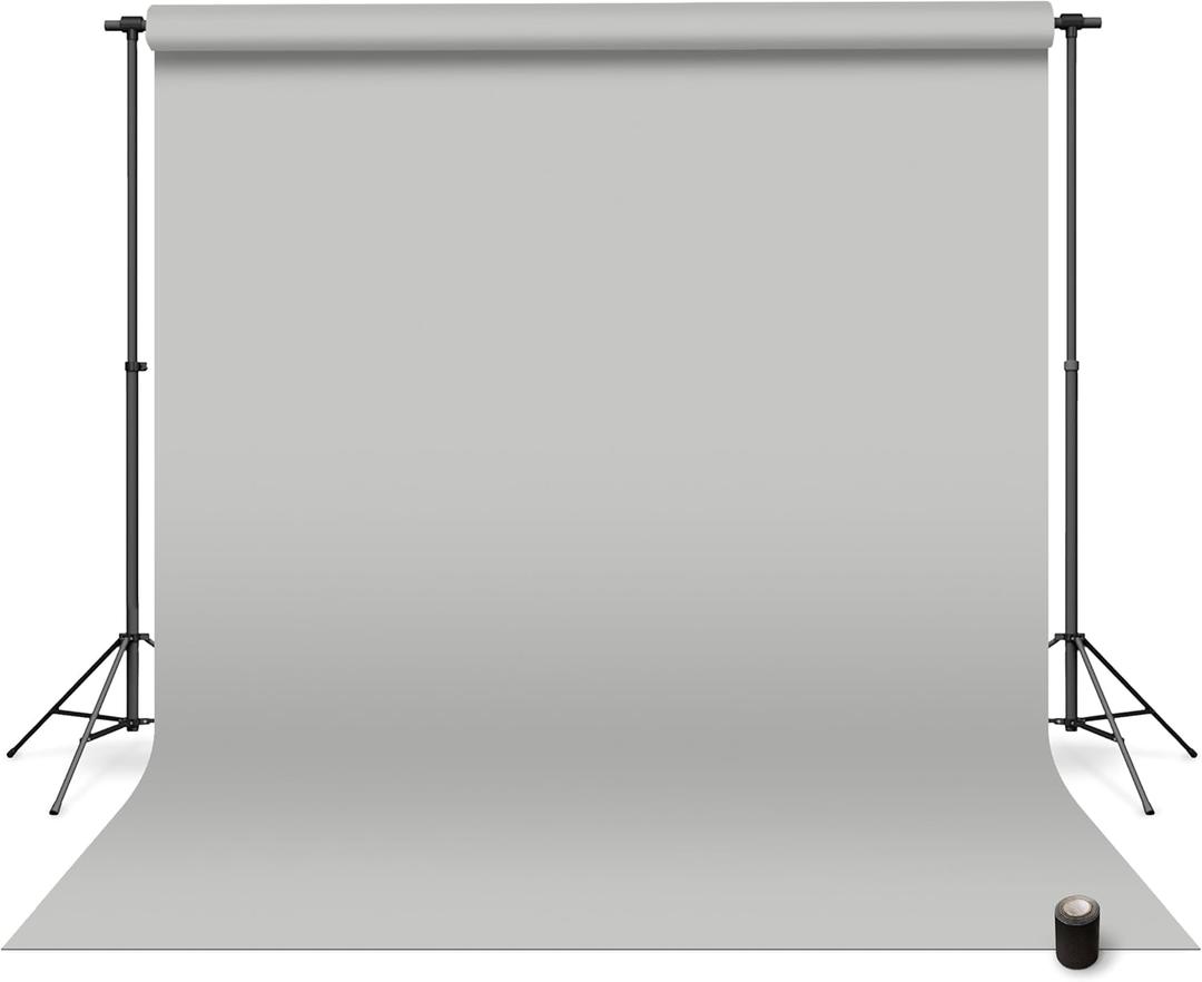 Denny Mfg - Seamless Paper Backdrop for Photoshoot with Free Gaffer Tape  Light Grey Photography Paper Roll Background with Matte Finish for Studio, Video & Content Creation  (107 in x 36 ft)