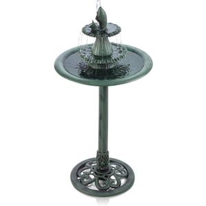 Alpine Corporation 40" Tall Outdoor 3 Tier Pedestal Water Fountain with Vintage Birdbath Accent, Garden Decor, Green