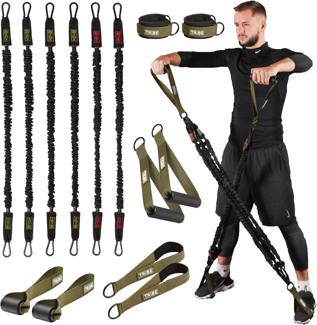 Tube Resistance Bands for Working Out Men and Women - 180lb Exercise Bands Set with Handles, Resistance Band Bar, Ankle Straps, Foot Straps, Door Anchor for Home Gym Strength