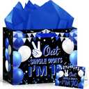 Papmiunm Blue Black 10th Birthday Gift Bag for Boys 10 Years Old Birthday Gift Wrapping Bag with Greeting Card and Tissue Paper Out Single Digits I'm 10 Party Favors Decor Gifts Wrap Bags Supplies