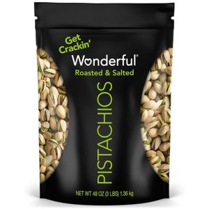 Wonderful Pistachios In Shell, Roasted & Salted Nuts, 48 Ounce Resealable Bag, Protein Snacks, Bulk Snacks, Healthy Snacks for Adults (EXP 04/28/26)