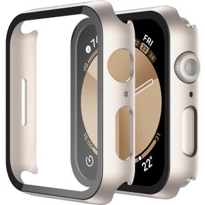 Misxi 2 Pack Hard PC Case with Tempered Glass Screen Protector Compatible with Apple Watch SE 3 (2025) SE 2 SE Series 6 Series 5 Series 4 44mm, Anti-Drop Scratch Resistant Cover for iWatch, Starlight