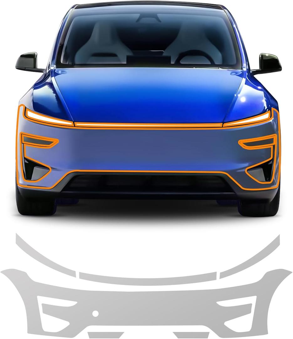 TPU Precut Paint Protection Film for Tesla Model Y Juniper Performance (2025+) Clear Self-Healing PPF Kit Scratch Exterior Accessories (Transparent, Front Bumper + Headlights 6Pcs) 