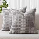 MIULEE Pack of 2 Corduroy Decorative Throw Pillow Covers 20x20 Inch Soft Boho Striped Pillow Covers Modern Farmhouse Home Decor for Sofa Living Room Couch Bed Light Grey