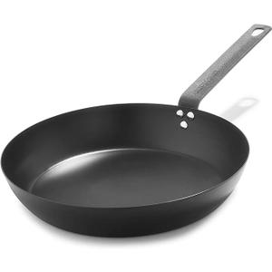 Merten & Storck Pre-Seasoned Carbon Steel 12” Frying Pan Skillet, Use on Induction, Stove and Grill, Durable, Even-Heating, for Searing, Grilling, Oven Use, and Campfire, Indoor/Outdoor