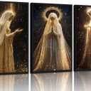 3Pcs Virgin Mary Canvas Wall Art Our Lady of Guadalupe Radiating Golden Wall Decor Pictures Black Religious Catholic Poster Prints for Church Prayer Room Christian Home Decoration 12x16in Unframed