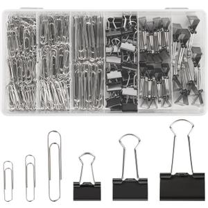 500PCS Paper Clips and Binder Clips Assorted Sizes,3 Sizes in One Pack, Large, Medium, Small,Silver PaperClips & Black Binder Clips for Home, School, Office Supplies