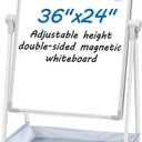 Dry Erase White Board with Stand Double Sided 36"X24" Magnetic U Standing Easel Whiteboard, Height Adjustable & 360 Rotation Portable White Boards for Classroom, Home & Office