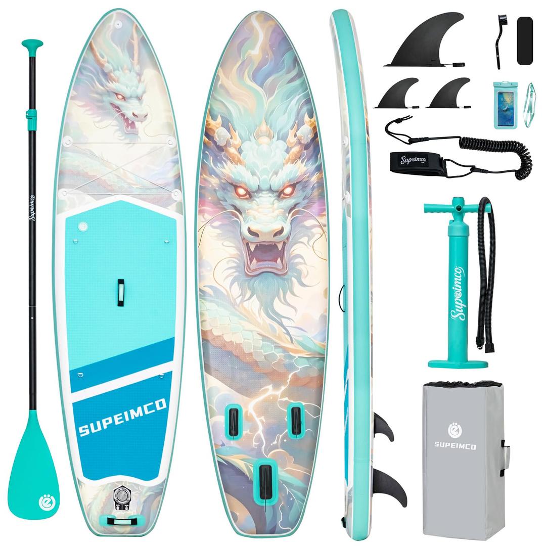 SUPEIMCO Inflatable Stand Up Paddle Board - Upgraded Glue-Free Hot Melt Technology, Long Service Life, 10'6", Anti-Slip EVA Deck, Full SUP Accessories, Included for Adults Youth All Skill Levels