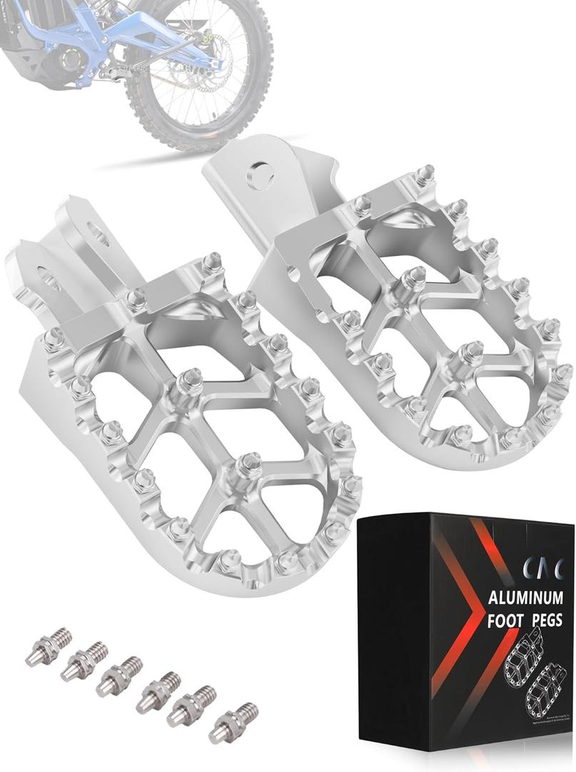 JFG RACING Dirt Bike Foot Pegs,7075 Aluminum CNC Pedals Rests for Surron Light Bee X and S/E Ride Pro S SS SR/CRF150F CRF230F 03-19/CRF250F 19-24/XR150L 15-24/KDX200 83-94-Silver