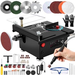 Mini Multi Functional Table Saw, mini Table Saws for Crafts, Portable Mini Desktop Electric Saw for Wood Cutting, Height & Angle Adjustable with More Accessories, for Wood, Plastic Acrylic Cutting