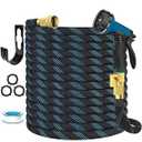 Garden Hose Non-Expandable 75 ft, Lightweight Flexible Water Hose with 10 Function Spray Nozzle, Outdoor Leak Proof, Kink-Free, Portable Hose for Yard, Lawn, Camper, High-Density Fabric, Black Blue