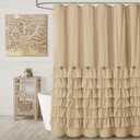 Ruffle Farmhouse Shower Curtain, Beige Vintage Shower Curtains for Bathroom Fabric Cute Rustic Cloth, 72" W X 72" L Inch