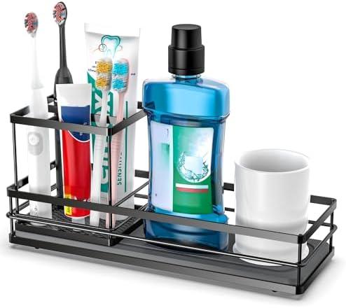 Toothbrush Holders with Water Absorbing Diatomite for Bathrooms, Electric Tooth Brush Toothpaste Holder, Kitchen Countertop Sink Caddy Sponge Organizers and Storage, Stone Drying