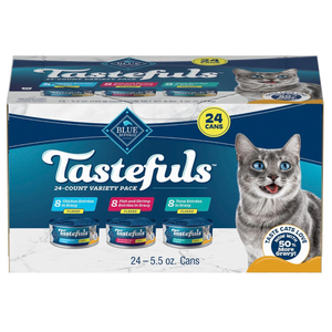 Blue Buffalo Tastefuls Variety Pack Wet Cat Food, 3 oz, 24 ct, BB April 06, 2029