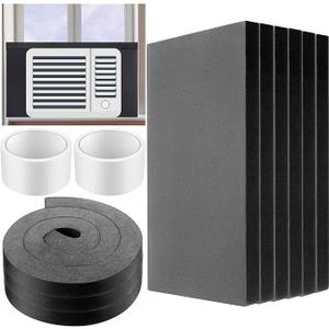 Pangda 6 Pcs 17 x 9 x 7/8 Inch Window Air Conditioner Insulated Foam Panels Insulation Winter Ac Side Surround Panels Kit with Top Seal Strip for Summer and Winter Indoor (Black)